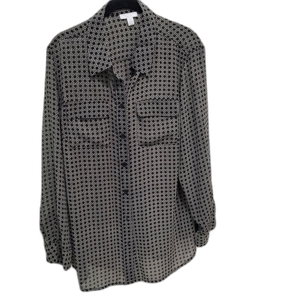 Charter Club Black and White Patterned Button-Up Shirt - 1X